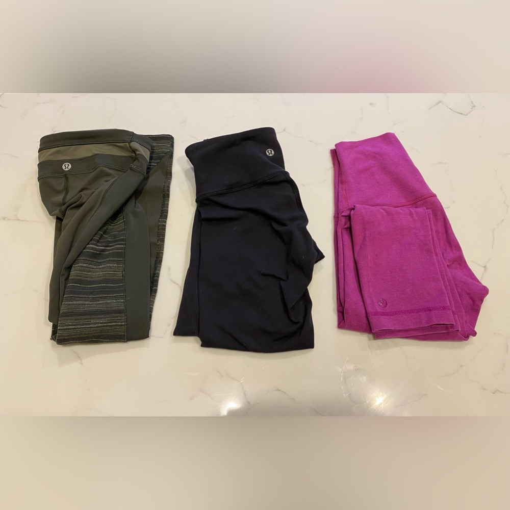 Three pairs of Lululemon leggings